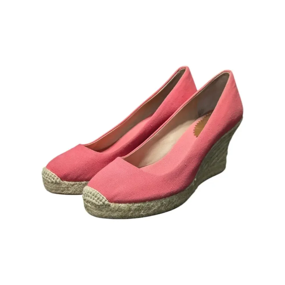 J Crew Seville Espadrille Wedges Canvas Salmon Pink Womens 7.5 Heels Summer Twee